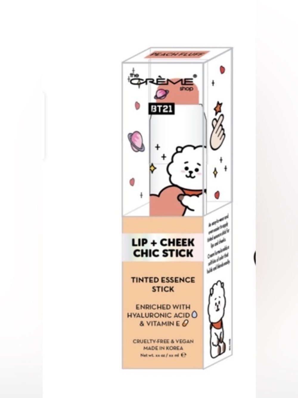 The Crème Shop PEACH FLUFF BT21 Lip + Cheek Chic Stick